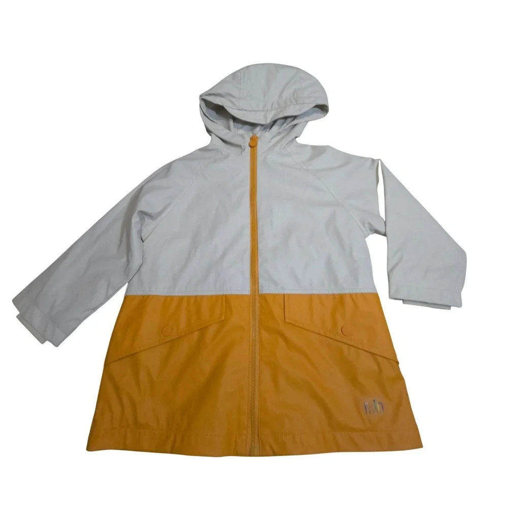 Zara Kids Rain Jacket‎ Hooded Colorblock Yellow Cream Size 3-4 Years NWOT